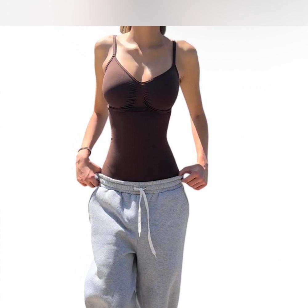 Brown Sleeveless Fitted Bustier Bodysuit